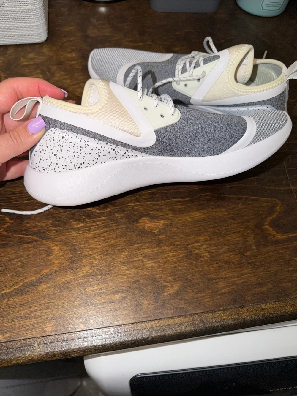 Nike Women's Grey and Cream Athletic Sneakers
